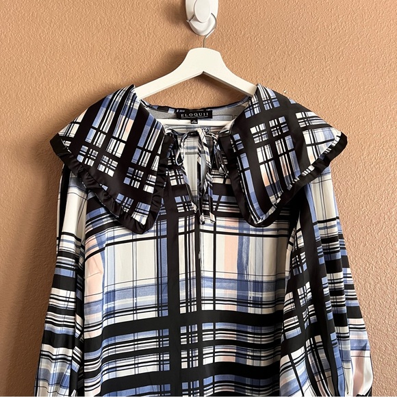 Eloquii Plaid Long Puff Sleeved Collar Mini Satin Dress Size 20 NWT - Picture 2 of 12